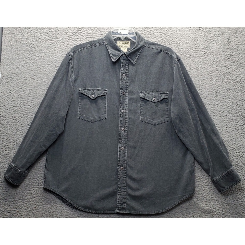U.S. Expedition Corduroy Shacket Mens Large Gray Grunge Long Sleeve Button Up